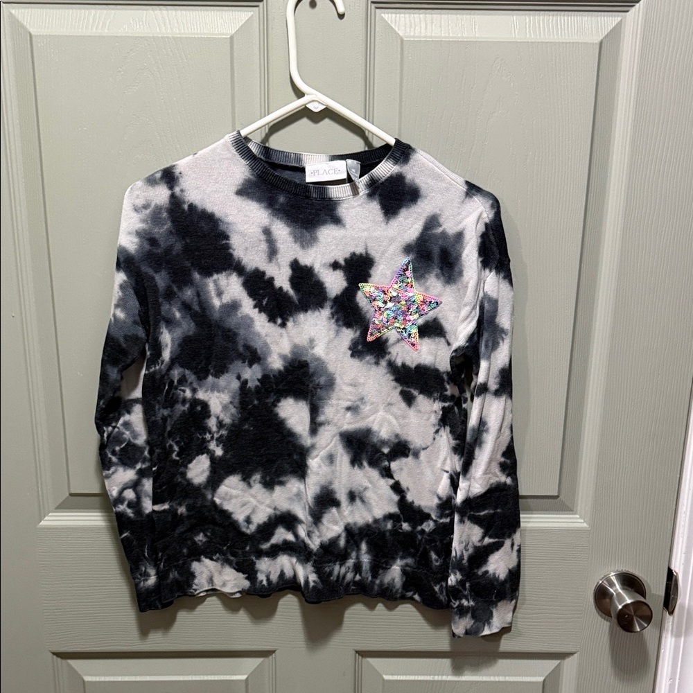 Place Black and White Tie-Dye Sweater with Star Detail